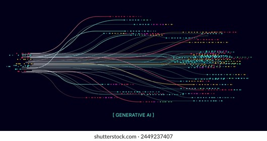 Illustration of abstract stream. Artificial intelligence. Big data, technology, AI, data transfer, data flow, large language model, generative AI