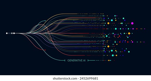 Illustration of abstract stream. Artificial intelligence. Big data, technology, AI, data transfer, data flow, large language model, generative AI