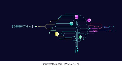 Illustration des abstrakten Stroms. Künstliche Intelligenz. Big Data, Technologie, KI, Datenübertragung, Datenfluss, großes Sprachmodell, Generativ KI