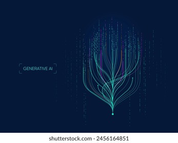 Illustration of abstract stream. Artificial intelligence. Big data, technology, AI, data transfer, data flow, large language model, generative AI, LLM, AGI, NLP