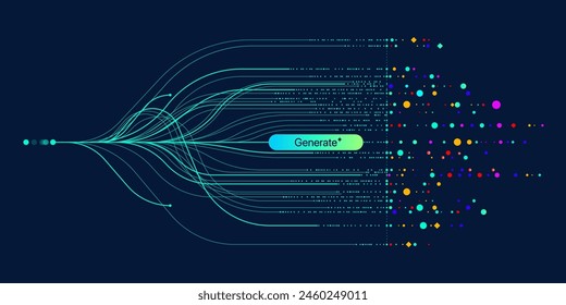 Ilustración de la corriente abstracta. Inteligencia artificial. Big data, tecnología, IA, transferencia de datos, flujo de datos, modelo de lenguaje Grande, IA generativo