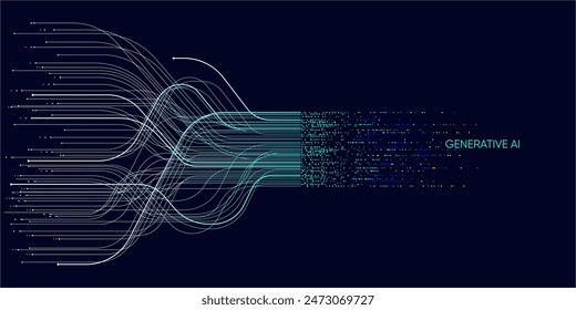 Ilustración de la corriente abstracta. Inteligencia artificial. Big data, tecnología, IA, transferencia de datos, flujo de datos, modelo de lenguaje Grande, IA generativo