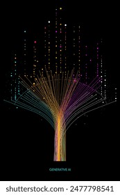 Illustration of abstract stream. Artificial intelligence. Big data, technology, AI, data transfer, data flow, large language model, generative AI