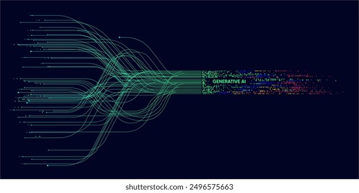 Ilustración de la corriente abstracta. Inteligencia artificial. Big data, tecnología, IA, transferencia de datos, flujo de datos, modelo de lenguaje Grande, IA generativo