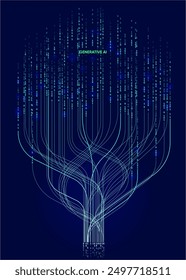 Ilustración de la corriente abstracta. Inteligencia artificial. Big data, tecnología, IA, transferencia de datos, flujo de datos, modelo de lenguaje Grande, IA generativo, concepto binario