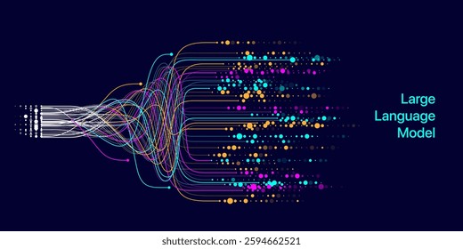 Illustration of abstract stream. Artificial intelligence. Big data, technology, AI, data transfer, data flow, large language model, generative AI