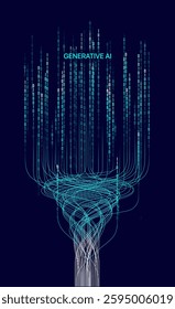 Illustration of abstract stream. Artificial intelligence. Big data, technology, AI, data transfer, data flow, large language model, generative AI