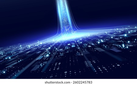 Illustration of abstract stream. Artificial intelligence. Big data, technology, AI, data flow, large language model, data transfer.