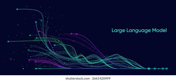 Ilustração de fluxo abstrato. Inteligência artificial. Big data, tecnologia, IA, transferência de dados, fluxo de dados, modelo de linguagem grande, IA generativa