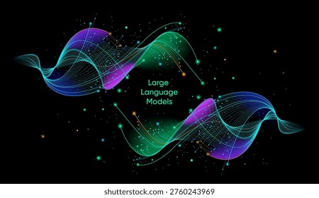 Illustration of abstract stream. Big data, technology, data transfer, data flow, large language model, LLM