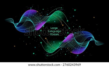 Illustration of abstract stream. Big data, technology, data transfer, data flow, large language model, LLM