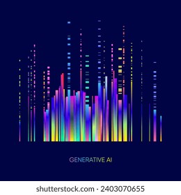 Illustration of abstract stream colorful line. Big data, technology, AI, machine learning, music generator, art generative, music wave background