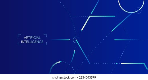Illustration of abstract stream with cyan and blue line, dot, circle. Big data, technology, AI, machine learning background
