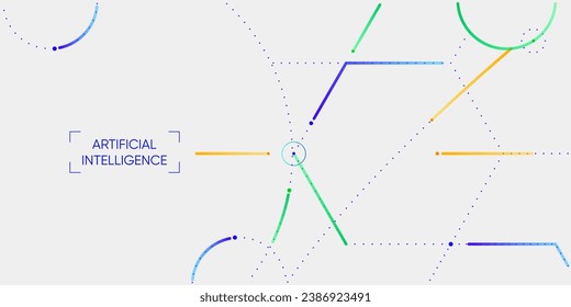 Ilustración de flujo abstracto con línea cian y azul, punto, círculo. Grandes datos, tecnología, IA, aprendizaje automático