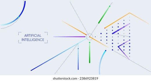 Ilustración de flujo abstracto con línea cian y azul, punto, círculo. Grandes datos, tecnología, IA, aprendizaje automático