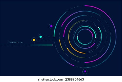 Illustration of abstract stream with cyan and blue line, dot, circle. Big data, technology, AI, machine learning background
