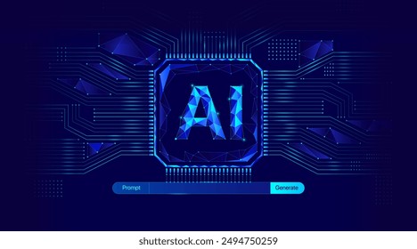 Illustration of abstract stream information with AI, dot and line, chipset, quantum, Ai computer data center. Big data, technology, AI, data transfer, data flow, large language model, generative ai