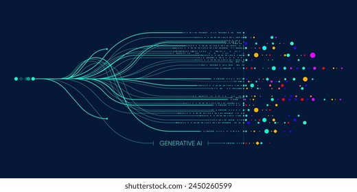 Illustration of abstract stream information. Big data, technology, AI, data transfer, data flow, generative ai, large language model, ai brain background