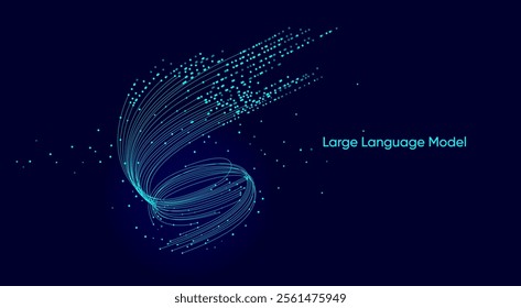 Illustration of abstract stream information. Big data, technology, AI, data transfer, data flow, large language model, generative AI.