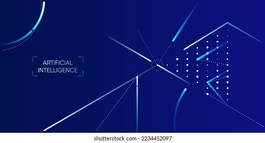 Illustration of abstract stream information with cyan and blue line, dot, circle. Big data, technology, AI background