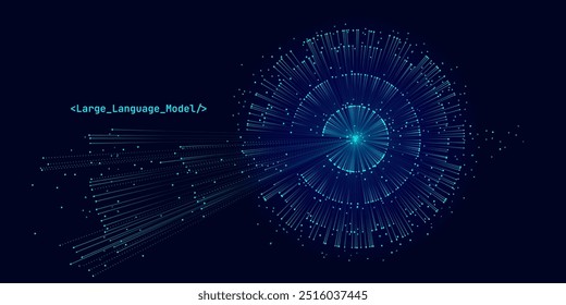 Illustration of abstract stream information with cyan line and dot. Big data, technology, AI, data transfer, data flow, large language model, generative ai