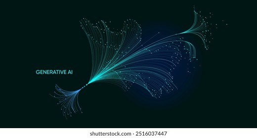 Illustration of abstract stream information with cyan line and dot. Big data, technology, AI, data transfer, data flow, large language model, generative ai