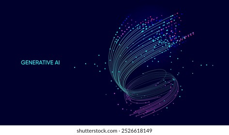 Ilustración de información de flujo abstracto con línea cian y punto. Big data, tecnología, IA, transferencia de datos, flujo de datos, modelo de lenguaje Grande, IA generativa