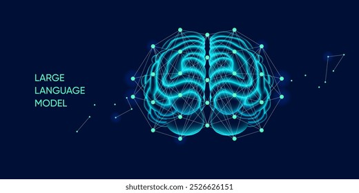 Illustration of abstract stream information with cyan line and dot. Big data, technology, AI, data transfer, data flow, large language model, LLM, generative ai