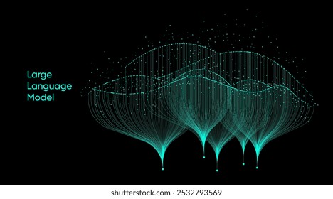 Illustration of abstract stream information with cyan line and dot. Big data, technology, AI, data transfer, data flow, large language model, generative ai