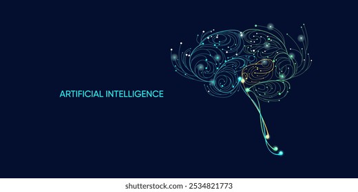 Ilustração de informações abstratas de fluxo com linha e ponto ciano. Big data, tecnologia, IA, transferência de dados, fluxo de dados, modelo de linguagem grande, ai generativa