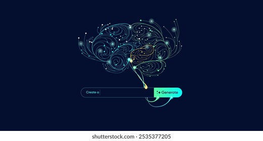 Ilustración de información de flujo abstracto con línea cian y punto. Big data, tecnología, IA, transferencia de datos, flujo de datos, modelo de lenguaje Grande, IA generativa