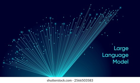 Illustration of abstract stream information with cyan line and dot. Big data, technology, AI, data transfer, data flow, large language model, generative ai