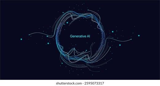 Illustration of abstract stream information with cyan line and dot. Big data, technology, AI, data transfer, data flow, large language model, generative ai