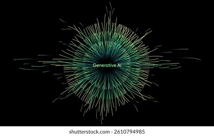 Illustration of abstract stream information with cyan line and dot. Big data, technology, AI, data transfer, data flow, large language model, LLM, generative ai