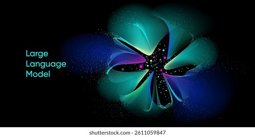 Illustration of abstract stream information with cyan line and dot. Big data, technology, AI, data transfer, data flow, large language model, generative ai