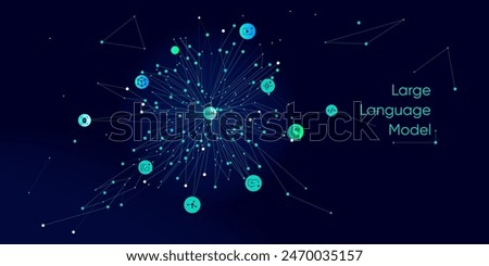 Illustration of abstract stream information with cyan line and dot. Big data, technology, AI, data transfer, data flow, large language model, generative ai