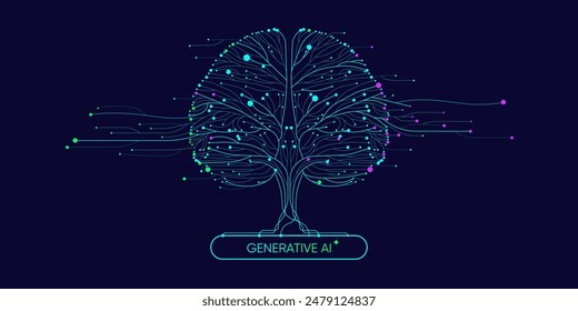 Illustration of abstract stream information. Generate image, video from prompt concept. Big data, technology, AI, data transfer, data flow, generative ai, large language model, ai brain background