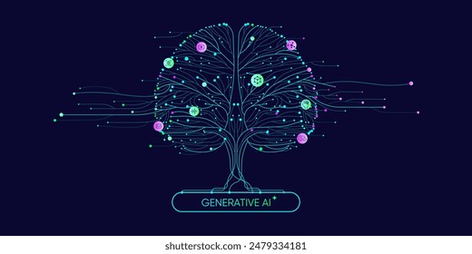 Illustration of abstract stream information. Generate image, video from prompt concept. Big data, technology, AI, data transfer, data flow, generative ai, large language model, ai brain background