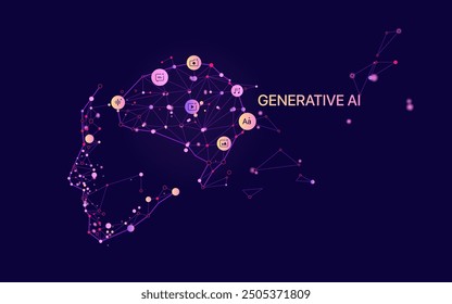 Illustration of abstract stream information. Generate image, video from prompt concept. Big data, technology, AI, data transfer, data flow, generative ai, large language model, ai brain background