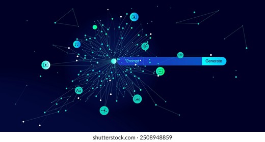 Illustration of abstract stream information. Generate image, video from prompt concept. Big data, technology, AI, data transfer, data flow, generative ai, large language model, ai brain background