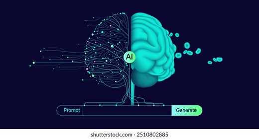 Illustration of abstract stream information. Generate image, video from prompt concept. Big data, technology, AI, data transfer, data flow, generative ai, large language model, ai brain background