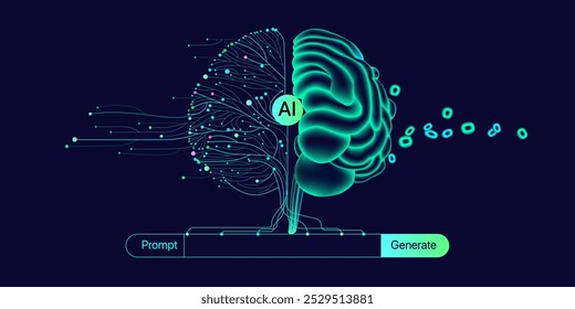 Ilustração de informações abstratas de fluxo. Gerar imagem, vídeo a partir do conceito de prompt. Big data, tecnologia, IA, transferência de dados, fluxo de dados, ai generativo, modelo de linguagem grande, fundo cerebral de ai