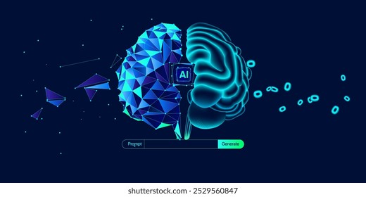 Ilustração de informações abstratas de fluxo. Gerar imagem, vídeo a partir do conceito de prompt. Big data, tecnologia, IA, transferência de dados, fluxo de dados, ai generativo, modelo de linguagem grande, fundo cerebral de ai