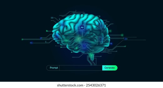 Illustration of abstract stream information. Generate image, video from prompt concept. Big data, technology, AI, data transfer, data flow, generative ai, large language model, ai brain background