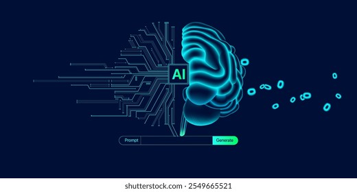 Illustration of abstract stream information. Generate image, video from prompt concept. Big data, technology, AI, data transfer, data flow, generative ai, large language model, ai brain background