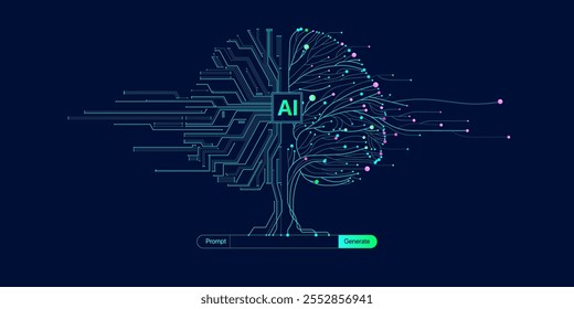 Ilustração de informações abstratas de fluxo. Gerar imagem, vídeo a partir do conceito de prompt. Big data, tecnologia, IA, transferência de dados, fluxo de dados, ai generativo, modelo de linguagem grande, fundo cerebral de ai