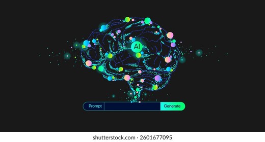 Illustration of abstract stream information. Generate image, video from prompt concept. Big data, technology, AI, generative ai, large language model, LLM, AGI, ai brain background