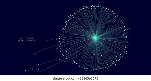 Illustration abstrakter Streaminformationen mit türkiser, blauer, roter und orangefarbener Linie und Punkt. Big Data, Technology, AI, Datenübertragung, Datenfluss, großes Sprachmodell, generative AI.