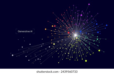 Illustration of abstract stream information with line and dot. Big data, technology, AI, data transfer, data flow, large language model, generative ai