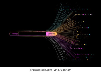 Ilustración de información de flujo abstracto con línea y punto. Big data, tecnología, IA, transferencia de datos, flujo de datos, modelo de lenguaje Grande, IA generativa